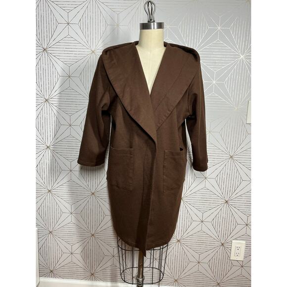 Mya Brown Wool ¾ Sleeve Wrap Hooded Oversized Coat with pockets M - Picture 16 of 16